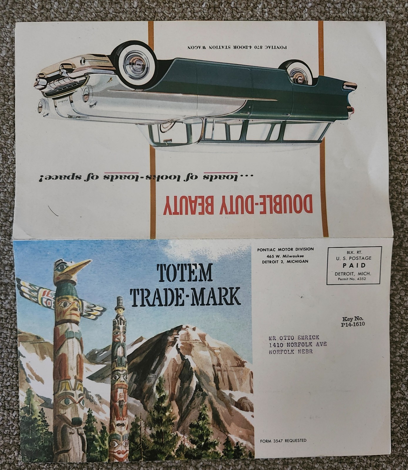 Vintage 1950s Pontiac Native American Totem Dealer Sales Brochures Ad Foldout