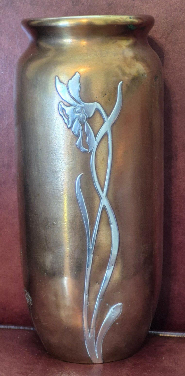 Antique Heintz Sterling On Bronze Art Metal Daffodil  Vase  Arts & Crafts  8