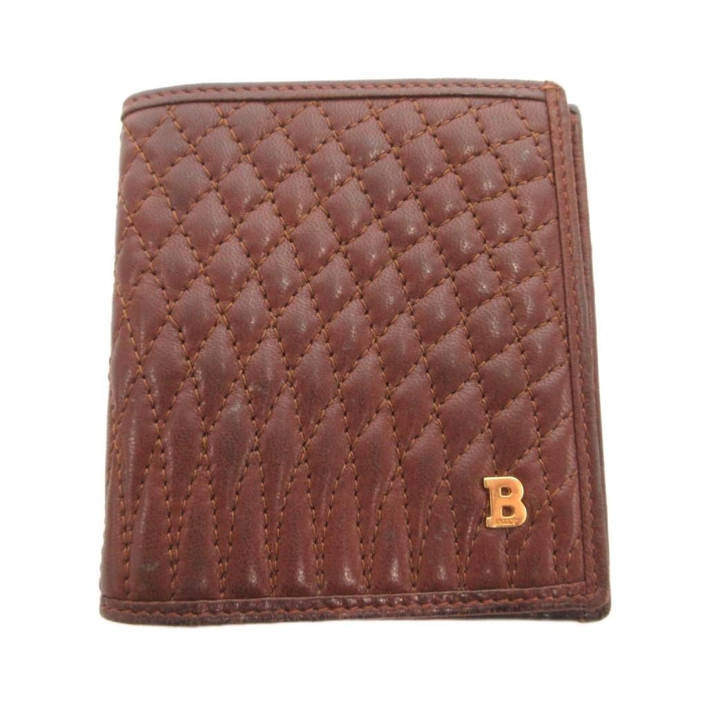 BALLY Leather Bifold Wallet Ladies Brown Logo Cashless Slim (Ages 14+)