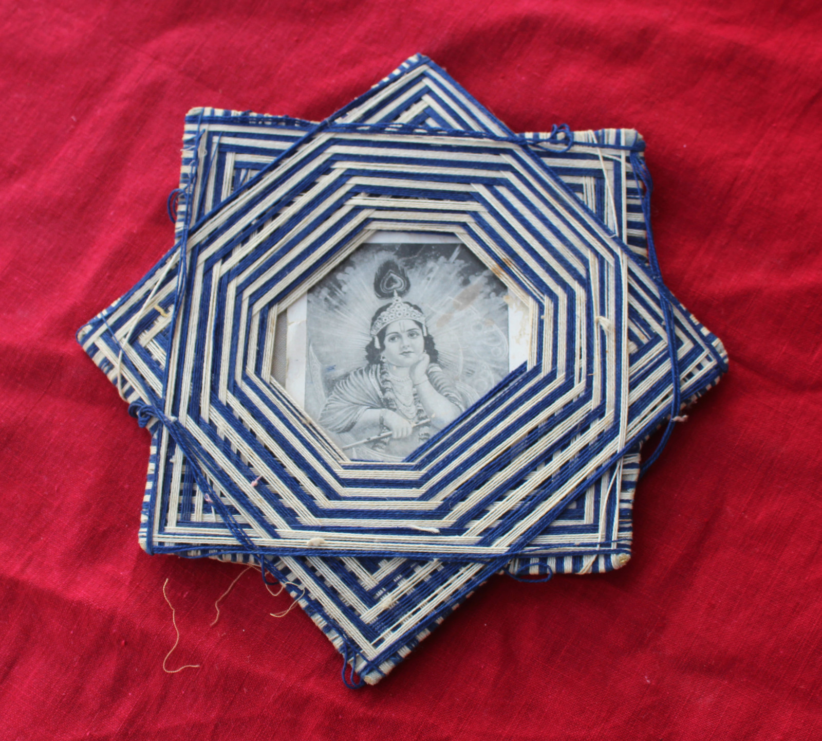 1950 Vintage Krishna Ladoo Gopal Photograph On a Handwoven Star Shape Board PR58