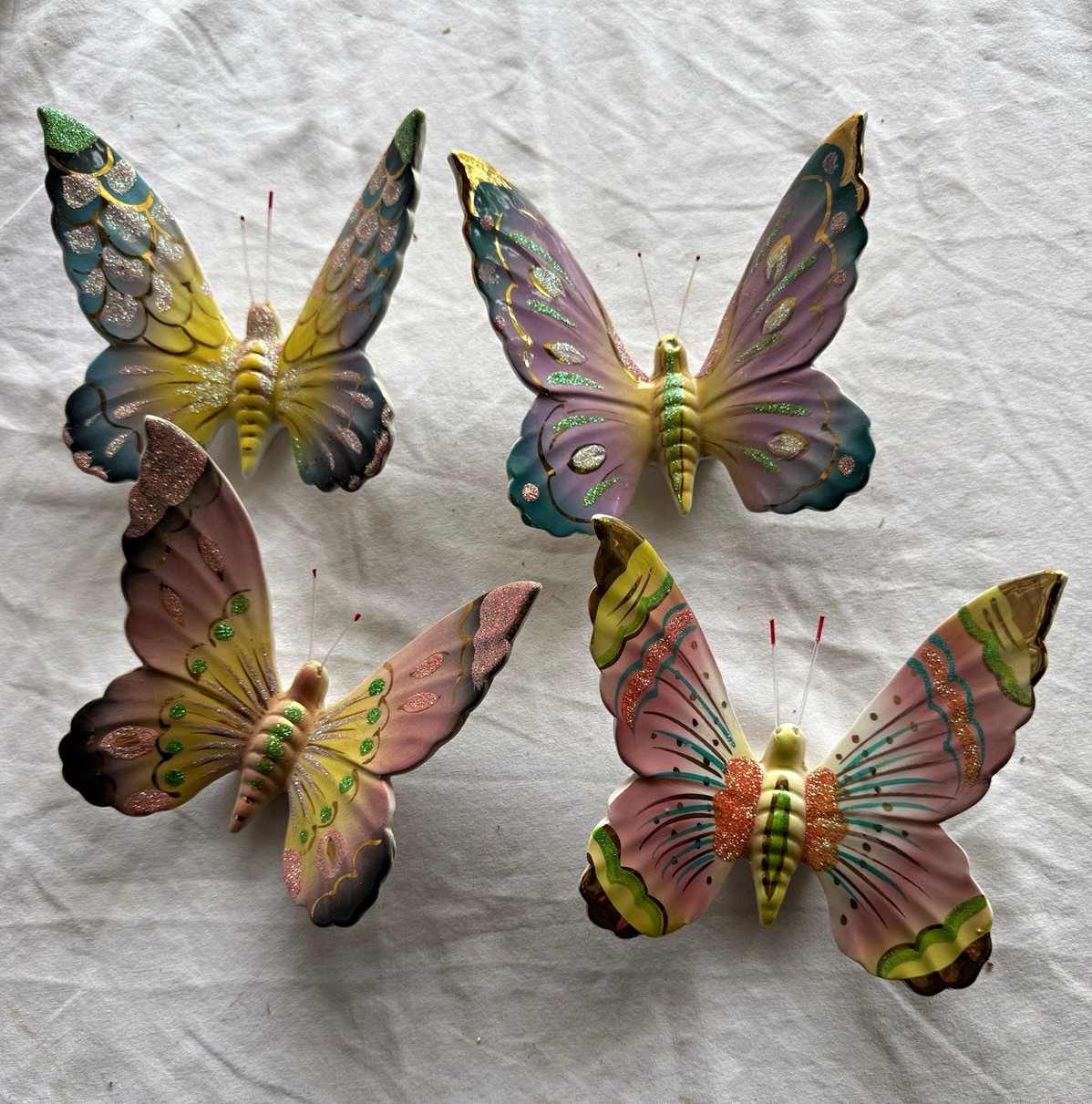 Set of 4 Vintage Italian Pottery SANDINI & Bertoncello Ceramic Butterflies