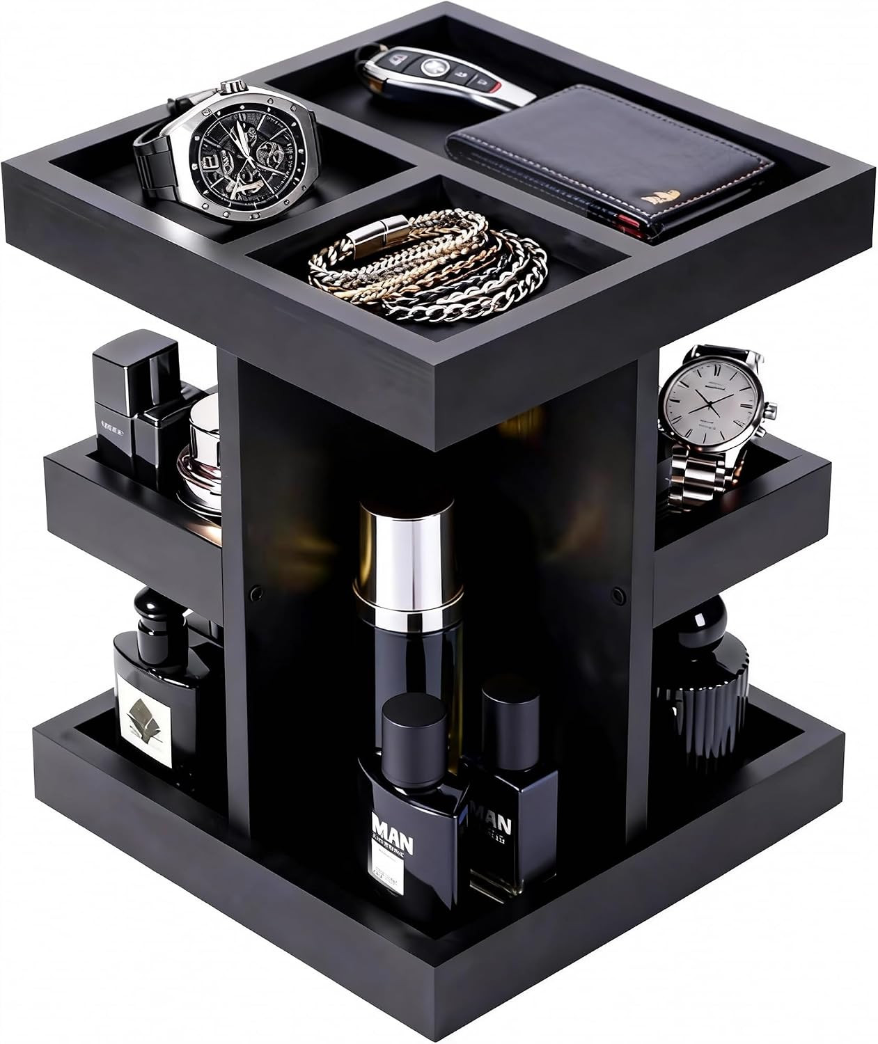 3-Tier Men\'S Cologne Organizer Stand - Black Wood Perfume Display & Storage for 3-Tier Men\'S Cologne Organizer Stand - Black Wood Perfume Display & Storage for