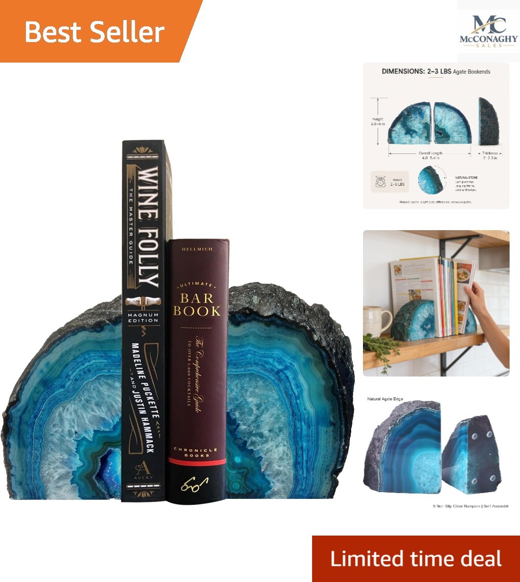 Small Teal Agate Bookends - Unique and Elegant Crystal Book Ends for Desk Decor