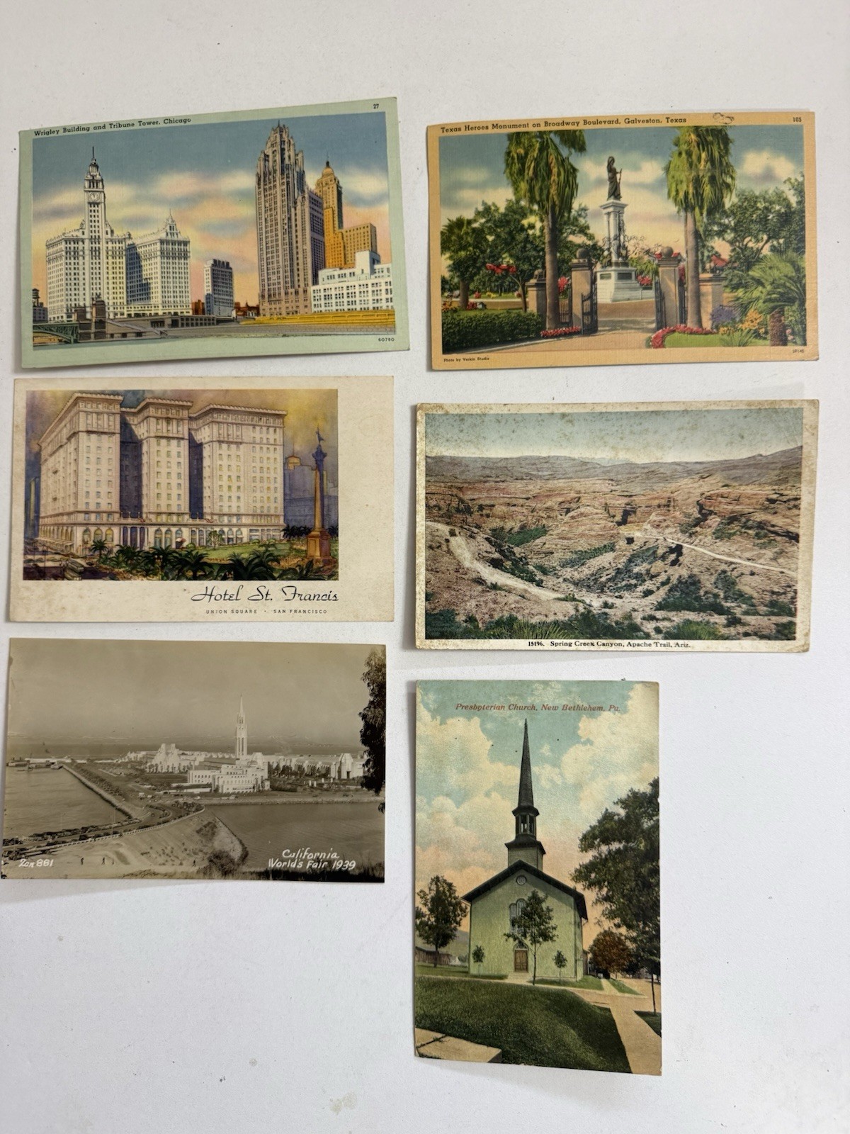 Lot of 6 Vintage Postcards USA Chicago Texas California Arizona PA 1930s-40s