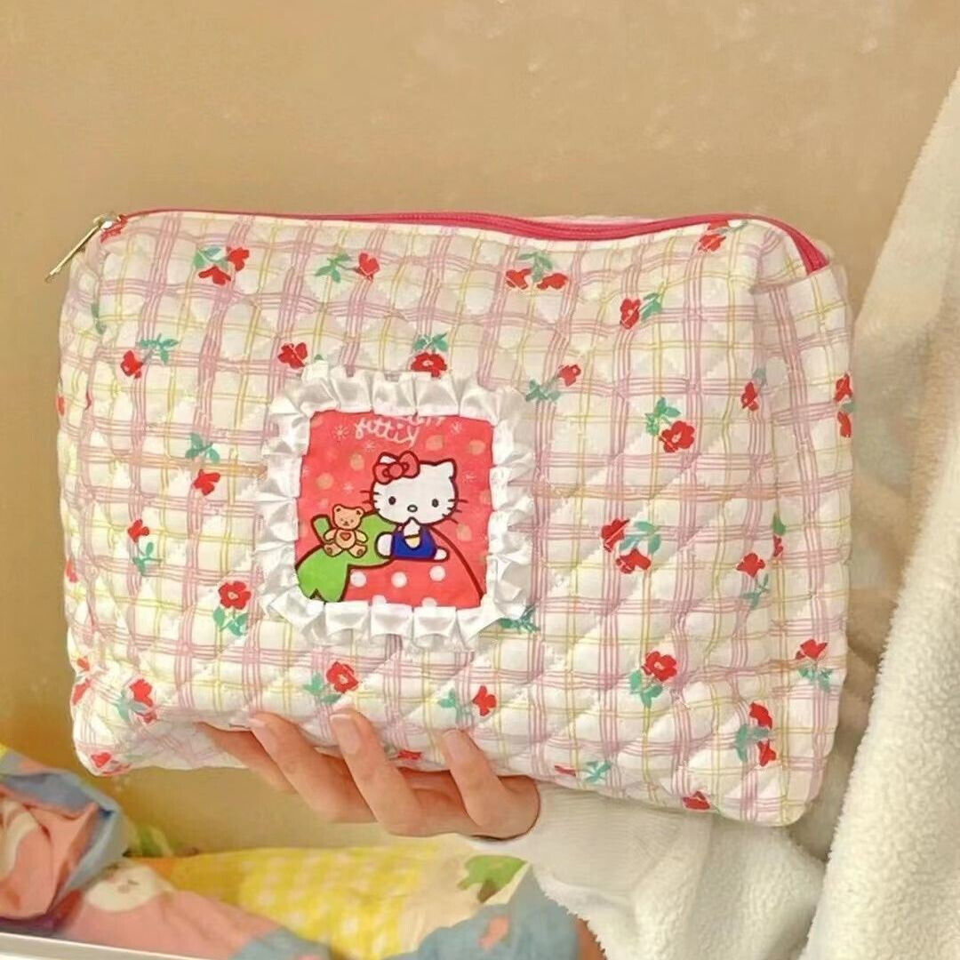 Women Girl's Flower Hello Kitty Makeup Bag Cosmetic Case Travel Storage Pouch