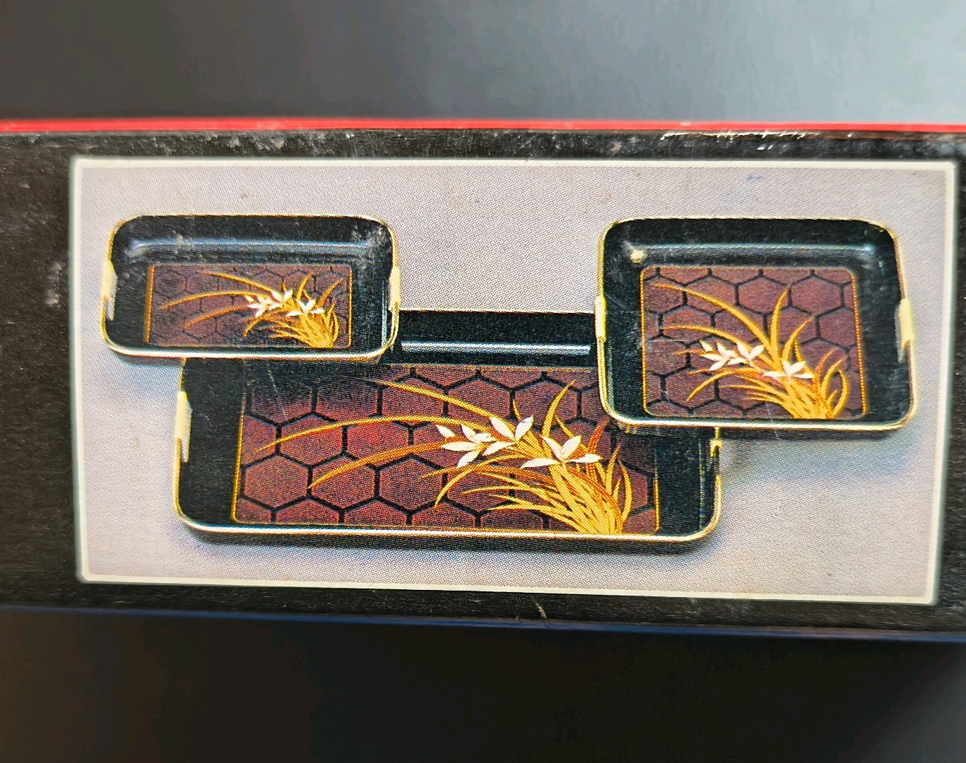 Vintage 1984 Himark 3-Piece Nishi Garden Nested Lacquerware Serving Tray Set