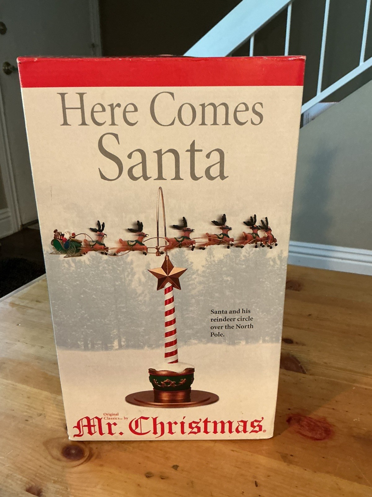 VTG  2002 Mr Christmas Floating Animated Tree Topper Santa & Reindeer Table Top 
