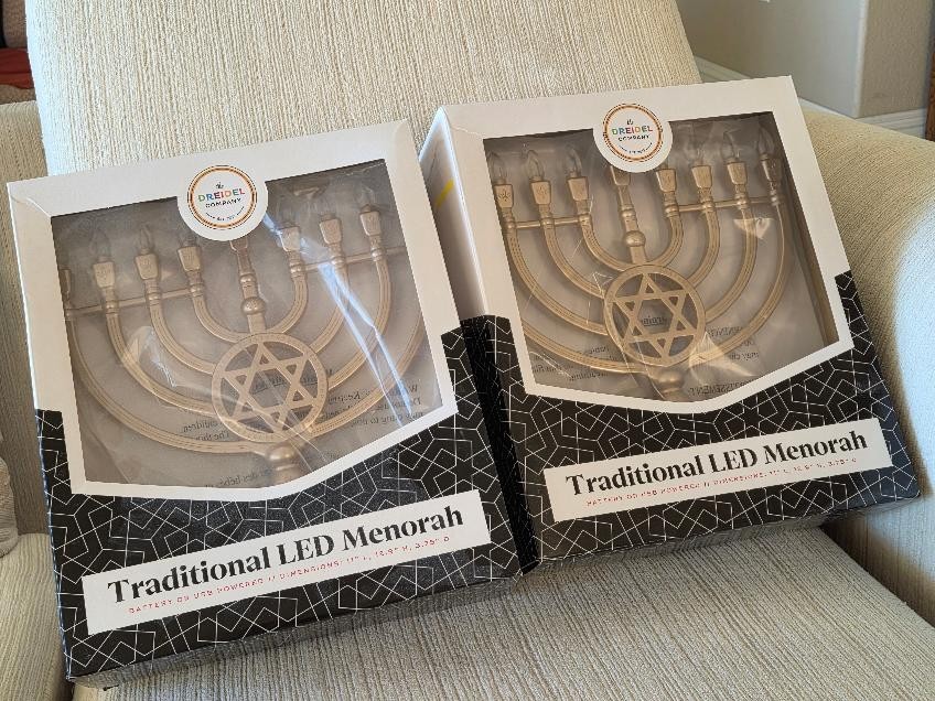 2 for 1 - Dreidel Company  LED Electric Gold Hanukkah Menorah -LARGE (12.9-H)