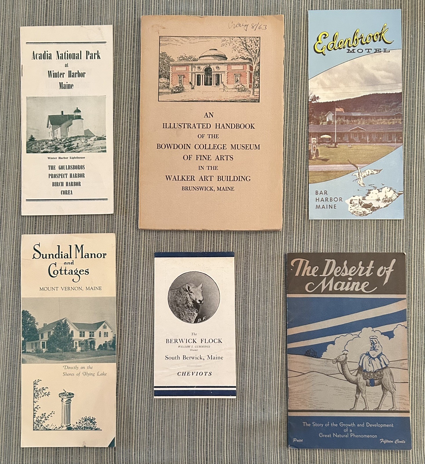 VTG MAINE BKLTS FLYERS ACADIA BOWDOIN COLL MUS CAT CHEVIOT SHEEP DESERT of MAINE