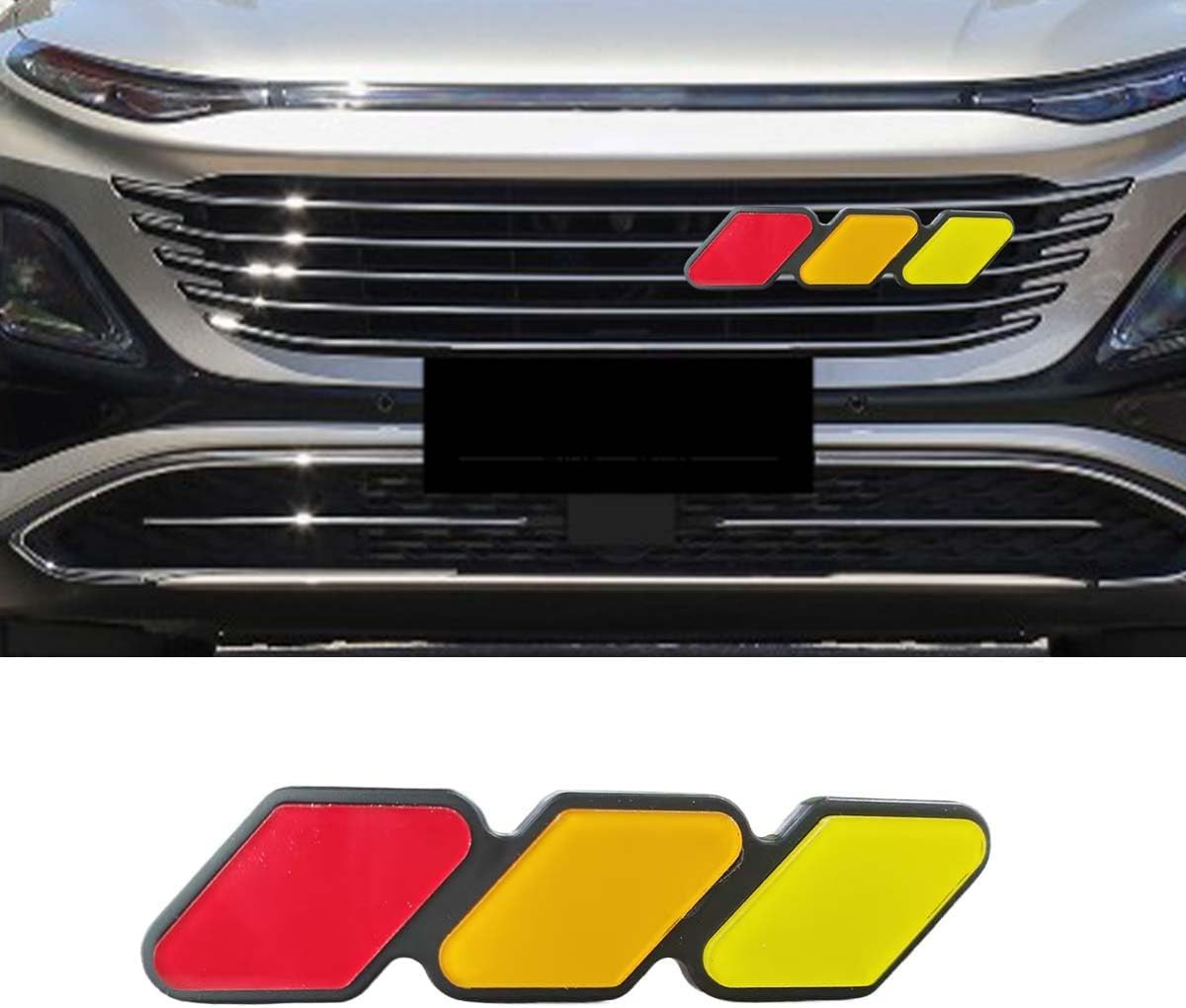 Car Grille Decoration Badge - Tri-Color Grille Badge Emblem Front Grille Inse...
