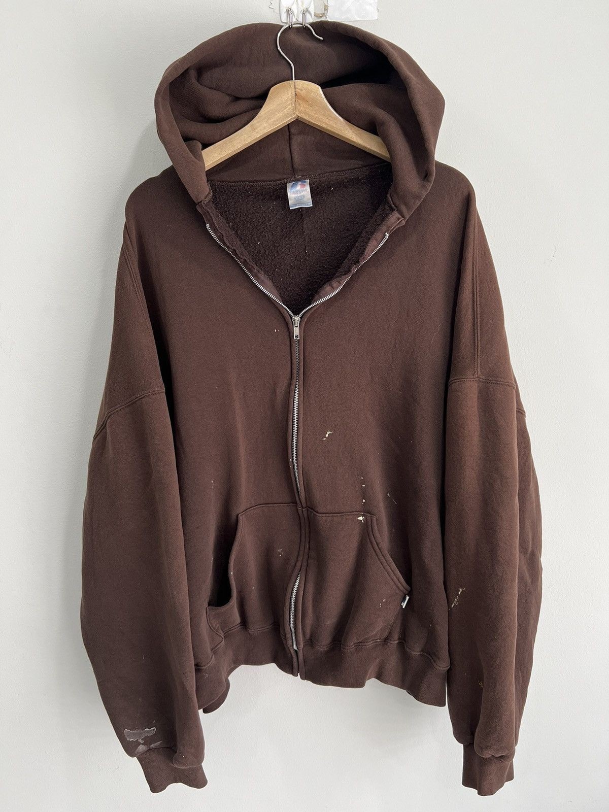 Vtg Russell Athletic Brown zip up hoodie sweater thrash xxl