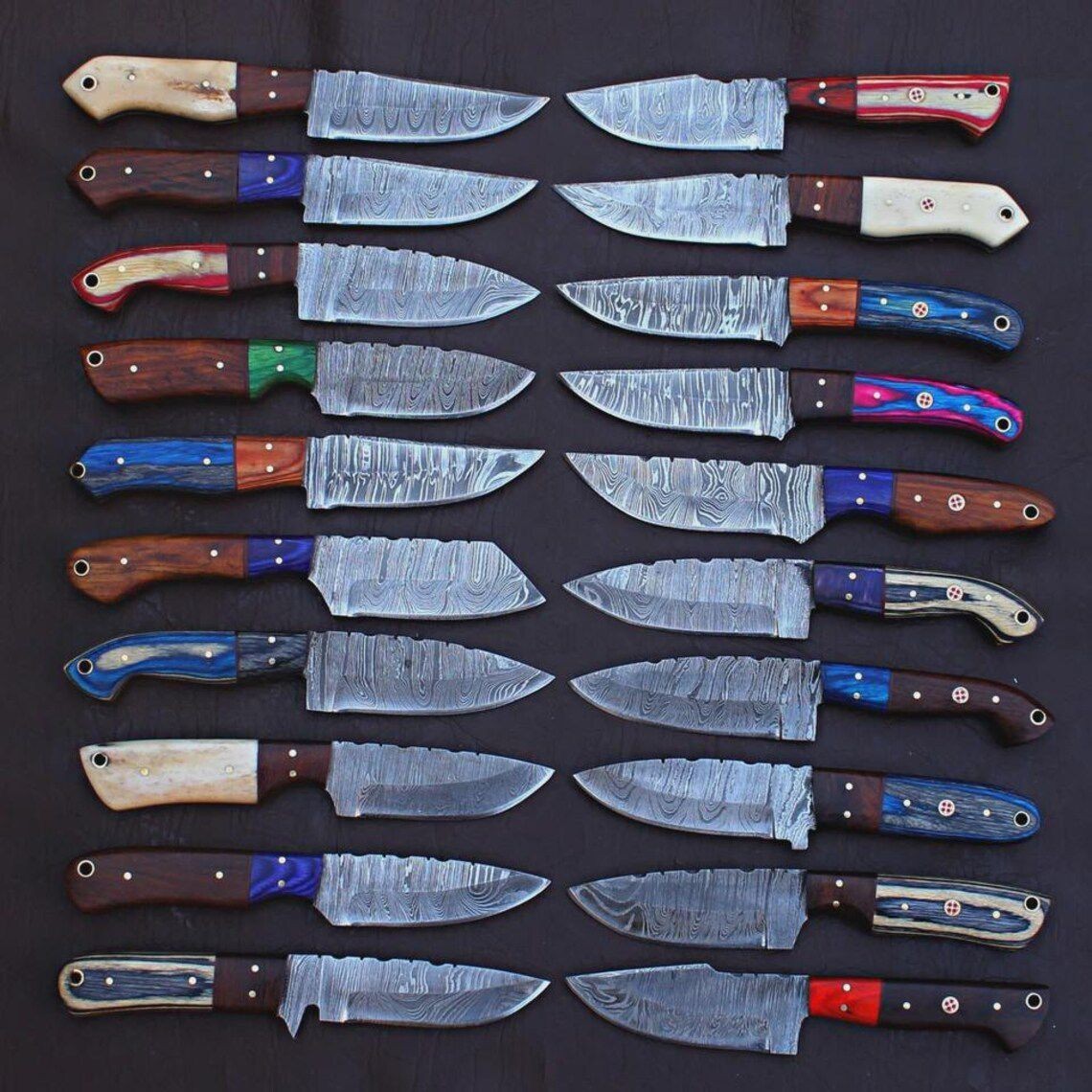 Mix Patteran 20Pcs Of Lot Handmade Damascus Steel 8Inch Skinner Knives W/Sheath