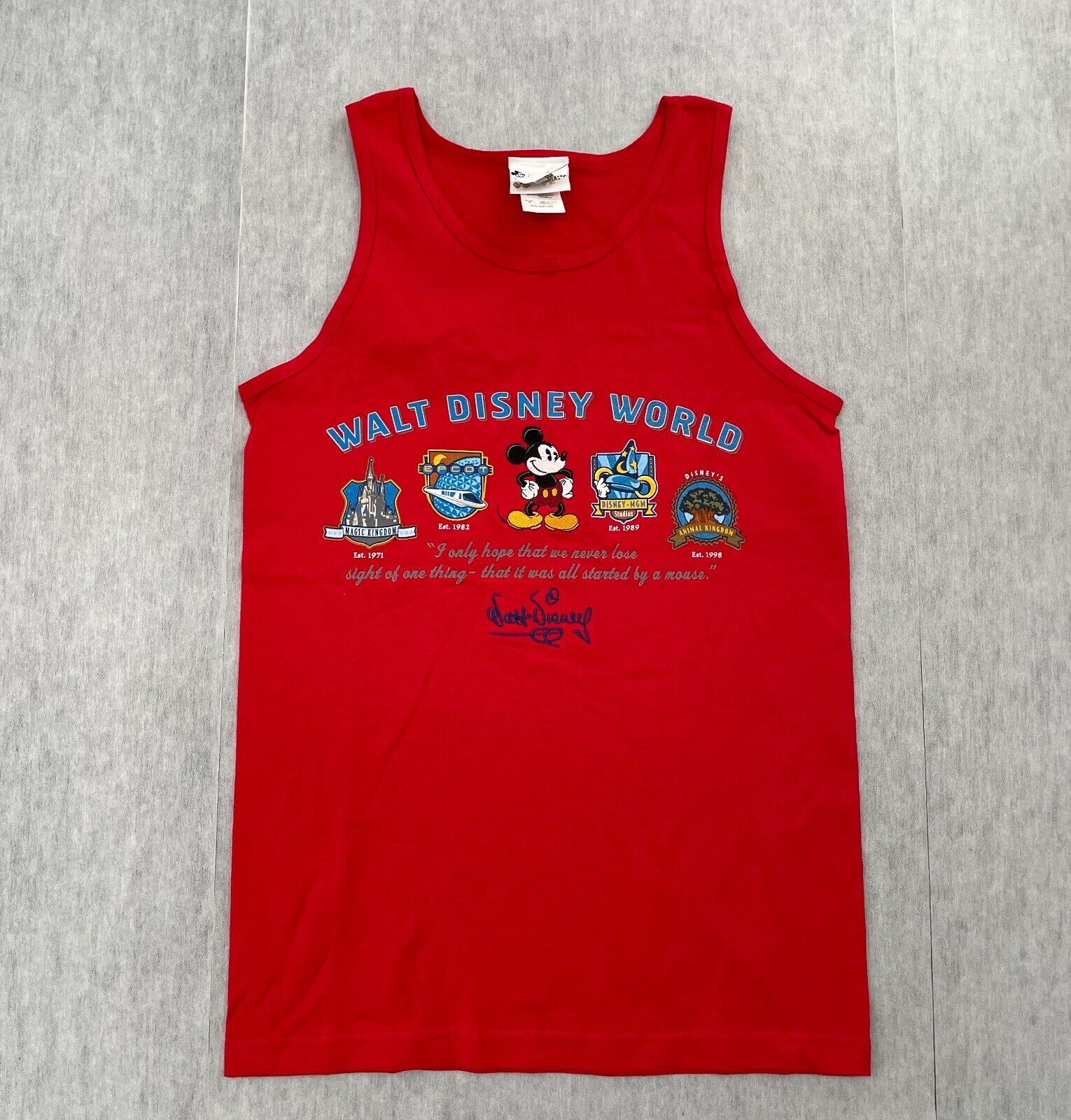 VINTAGE Walt Disney World Shirt Adult Small Red Mickey Mouse Tank Top Mens S NEW
