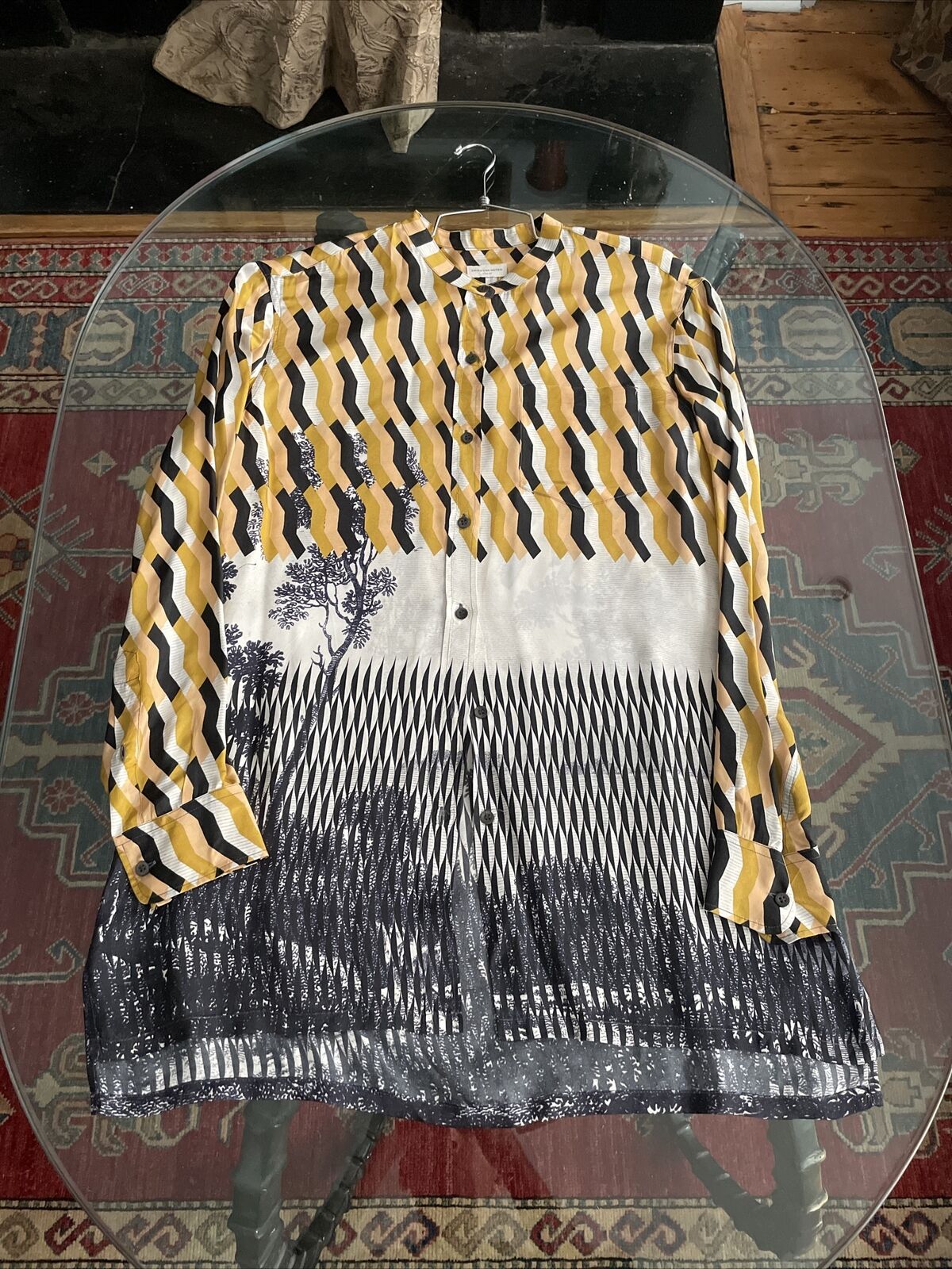 womens dries van noten silk shirt printed sz 40