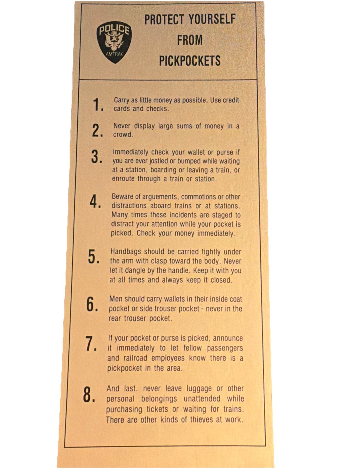 Vintage Conrail Police Pickpockets Card