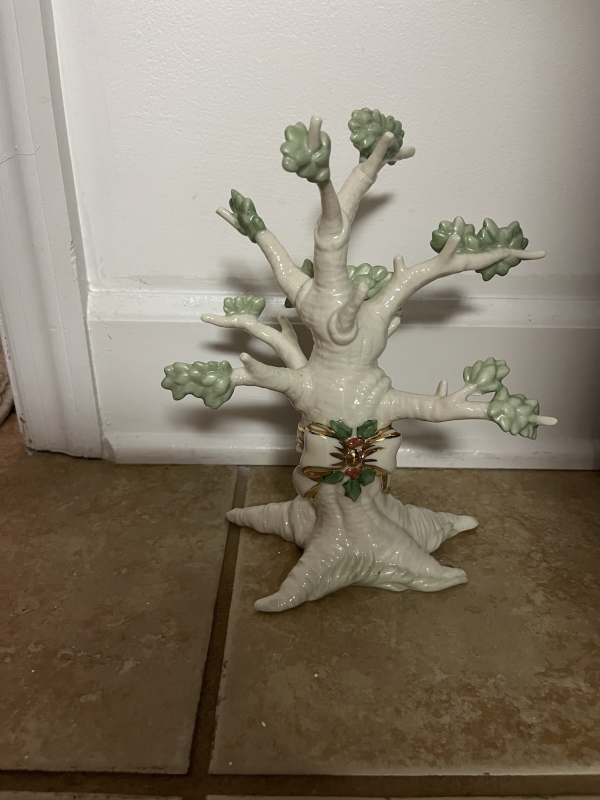 Lenox Hand Painted Porcelain Tree Sculpture Figurine White/Green