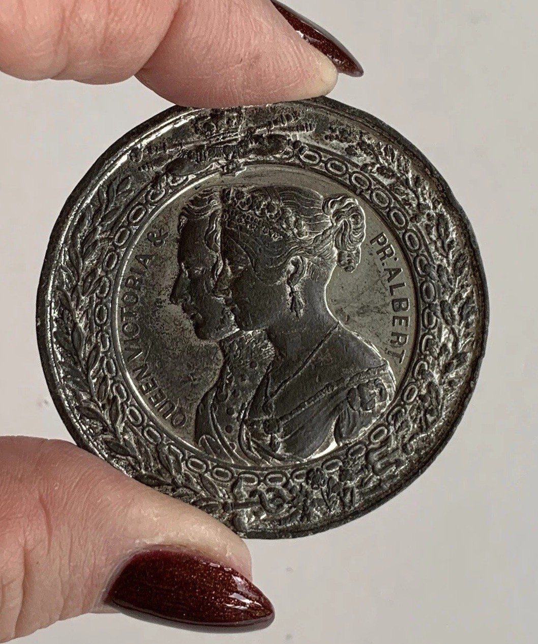1851 Queen Victoria & Prince Albert Industrial Exhibition Heavy Metal Medal 2”