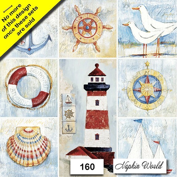(160) TWO Paper Luncheon Decoupage Art Craft Napkins - SEA THINGS GULLS BEACH