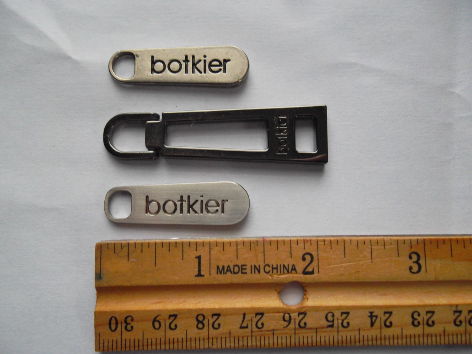 3 X BOTKIER replacement handbag zipper pull silver tone, 1  1/4