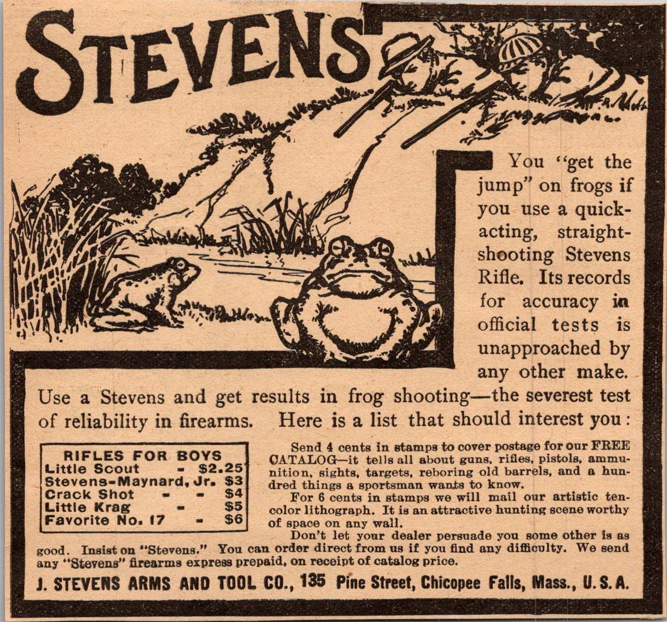 J Stevens Arms & Tool Co Pine St Chicopee Falls MA 1906 Minneapolis Ad 5AL1-H2