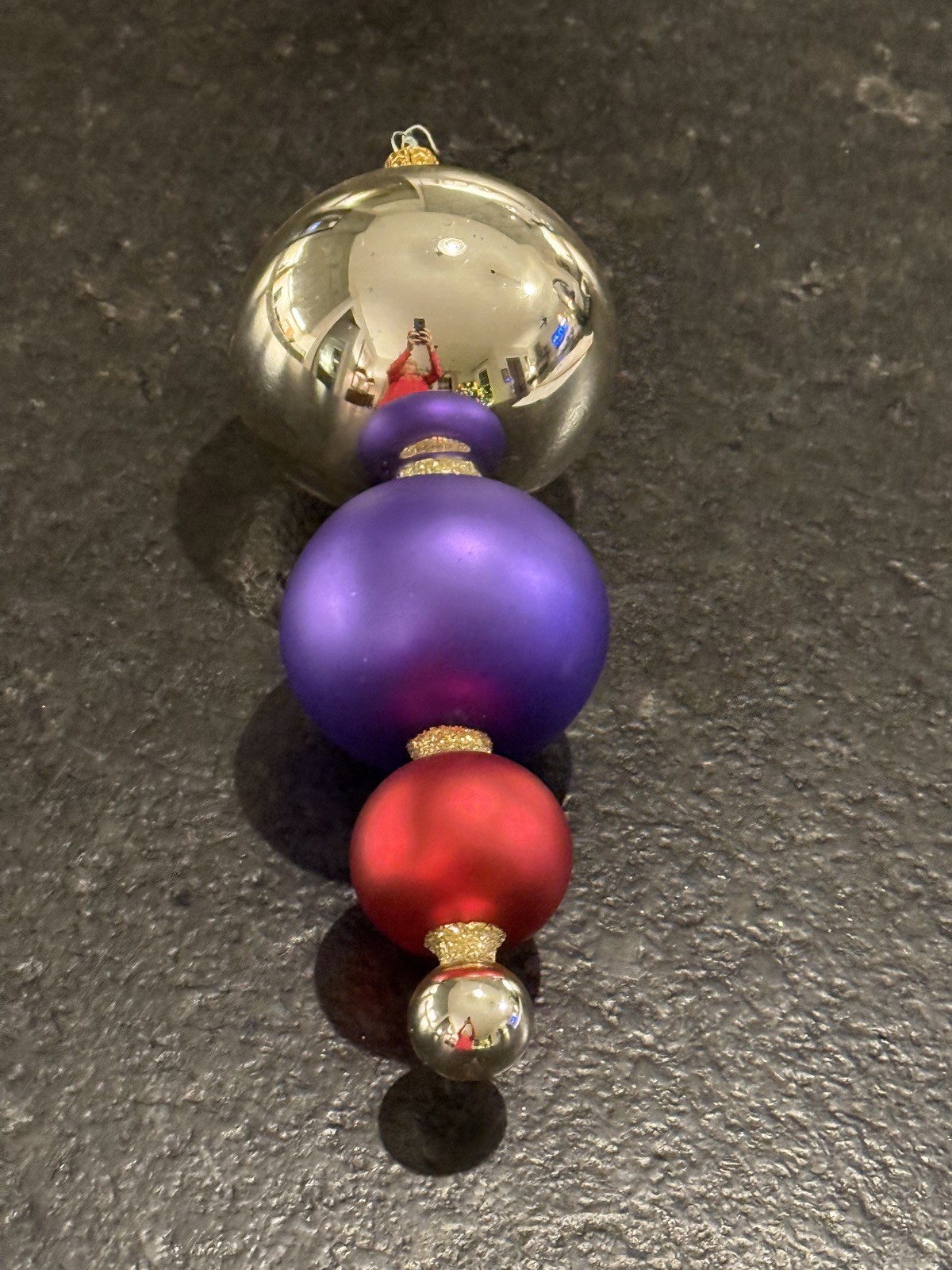 Christopher Radko Triple Drop Ornament Vintage Silver Purple Red 8” EUC
