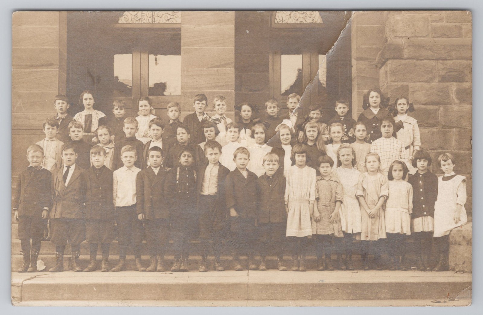 1910s RPPC School Children Group Teachers Stone School Real Photo Postcard