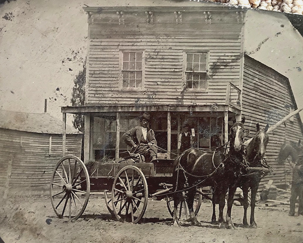 1885 OUTDOOR LOCATION TINTYPE Old West Urban Welfare Departs Patent Medicine