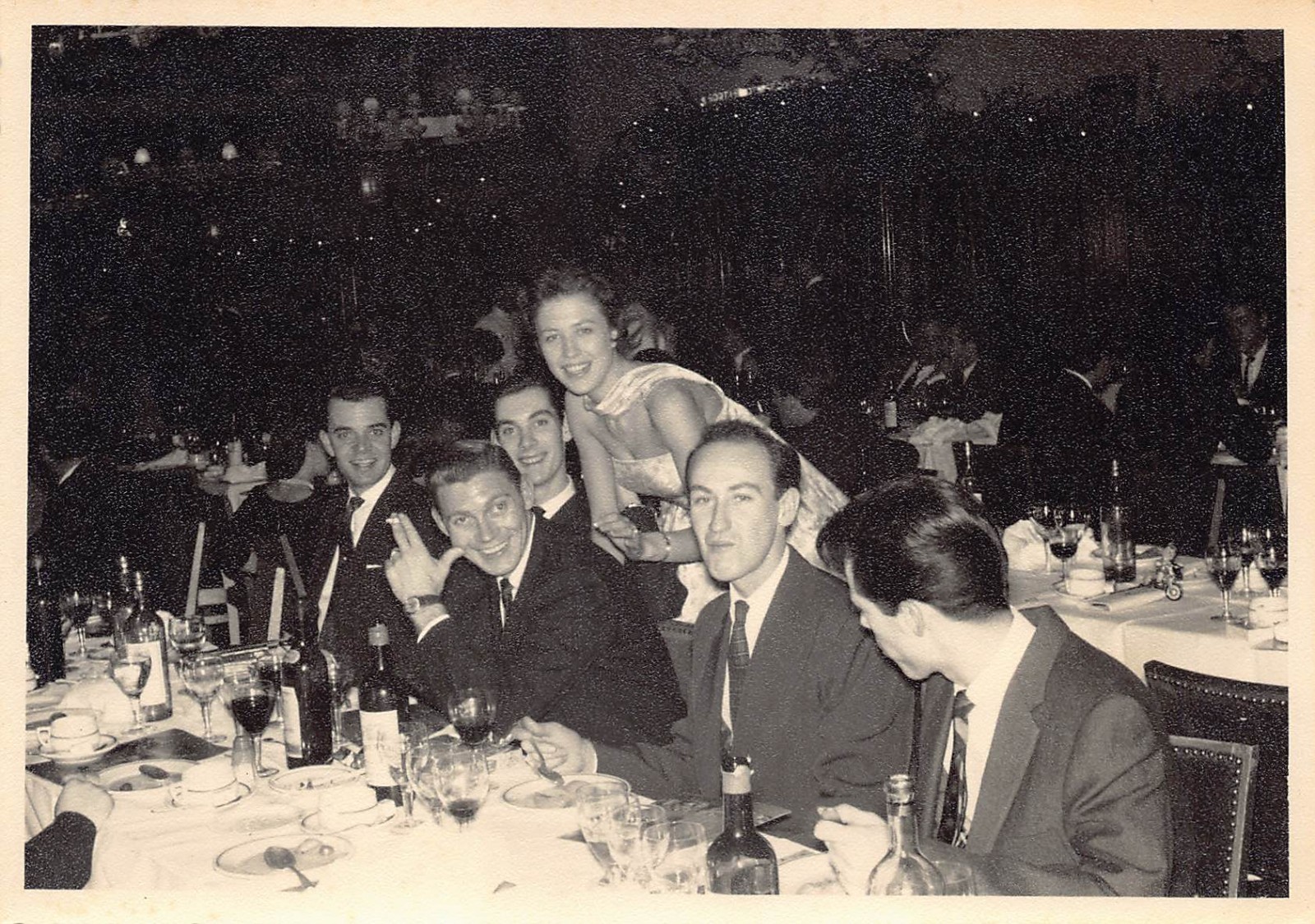 RPPC 1939 Christmas Party Dinner Brussels Belgium 1930s Postcard Men Woman Wine