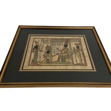 Papyrus Egyptian Hand Painted Art Pharoah Queens Custom Framed Matted picture