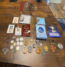 Vintage Lot Of 37 Catholic Religious Rosary Medal Jewelry Collection ~ VG Cond. picture