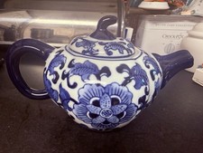 Vintage Chinese Modern Contemporary Export Blue & White Blue White Teapot picture