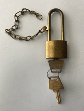 Vintage US Military Brass Padlock American Lock Co. w 2 Original Keys And Chain picture