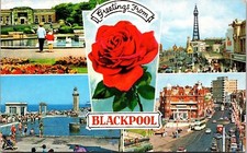 Greetings From Blackpool Multiview Wob Note Color Gloss Pm Postcard picture