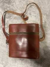 Vintage Leather Travel Bar Flask Set Cognac Tequila Glass Bottles Case MCM picture