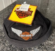 Vintage Y2K Harley Davidson Black Embroidered Logo Skull Cap Docker Hat New NWT picture