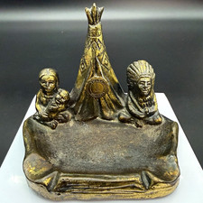 Vintage 1950s Native American Teepee Brass Finish Ashtray Pat Pend AS IS 1950s picture