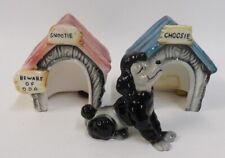 Vintage Black Poodle Dog with Snootie & Choosie Doghouses Salt Pepper Shakers picture