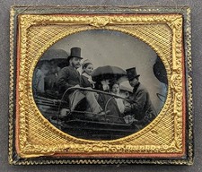 VICTORIAN AMBROTYPE SIXTH PLATE GROUP PORTRAIT AT THE RACES? c1870's picture