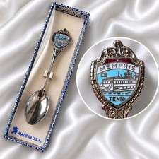 Vintage Memphis TN Souvenir Spoon Fort USA Enamel Riverboat Original Box picture