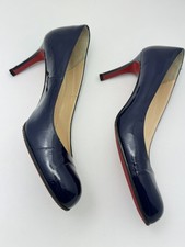 Authentic CHRISTIAN LOUBOUTIN Navy Blue Patent Leather Round Pump Size 38.5 picture