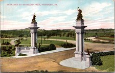 Entrance to Highland Park Pittsburg PA Vintage Postcard 5P19-1 picture