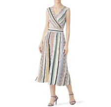 MISSONI Dress Womens 46 US 10 Multi Striped Faux Wrap Midi Stretch Knit ITALY picture