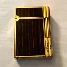 S.T. Dupont Gold Tone Lighter w/ Dark Brown Panel, Wood Finish Collectible picture