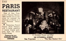 Postcard The Paris Restaurant 242 O'Farrell Street San Francisco, California picture