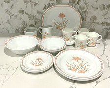 Vintage Corelle Corning Peach Floral 23 Piece Dinnerware Lot READ USA MINT picture