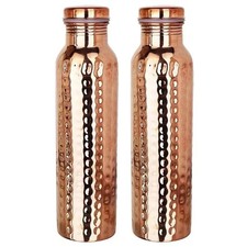 Pure Copper Water Bottle For Ayurveda Health Benefits 1000ml Set of 2 Hammered picture