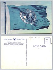 Vintage United Nations UN Flag Postcard 1947 Adoption Official Photo UNIES picture