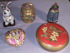 Great Lot  Most Vintage Cloisonne Items  Covered Jars  Heart Ornament  Rabbit... picture