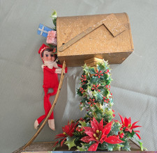 Vintage 1950s Red Pixie Elf w/Mailbox Christmas Decor Made Hong Kong 10