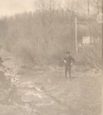 Vintage RPPC Man in Hat by Stream Rural Landscape Real Photo Postcard c1910s picture